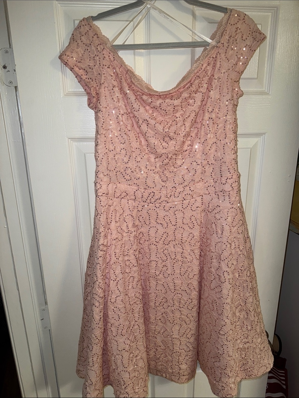 B Darlin Blush Pink Sequin Lace Mini Dress